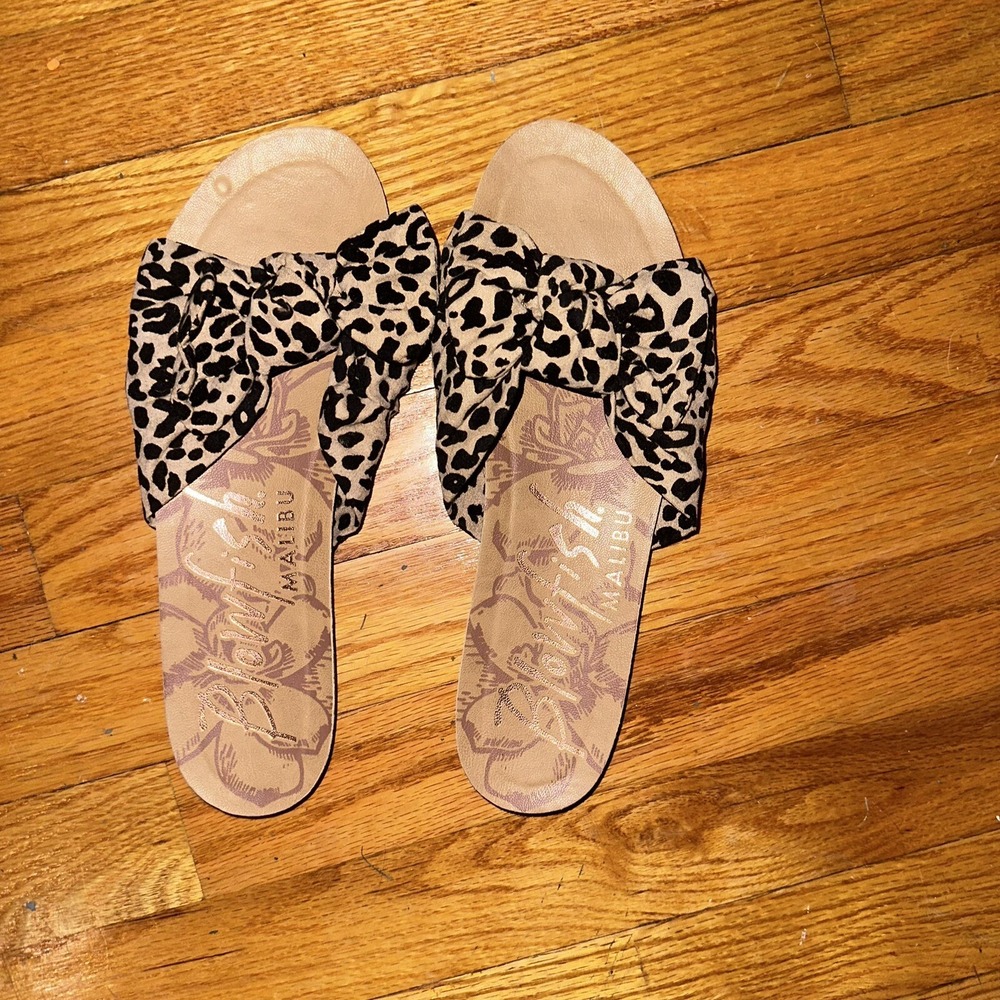 Blowfish Malabu Women's Flats Animal Print Knotted Bow Sandals Size 9 Excellent